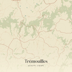 Fototapeta premium Vintage map of Trémouilles, France.