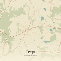 Fototapeta premium Vintage map of Trept, France.