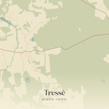 Vintage map of Tress&eacute;, France.