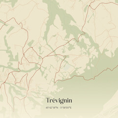 Fototapeta premium Vintage map of Trévignin, France.