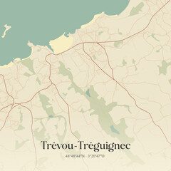 Fototapeta premium Vintage map of Trévou-Tréguignec, France.