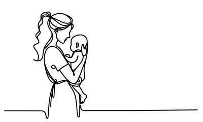 Mother Holding Baby Line Art Illustration