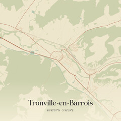 Fototapeta premium Vintage map of Tronville-en-Barrois, France.