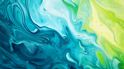 Obraz premium Modern abstract artwork featuring fluid turquoise and lime green tones with textured details