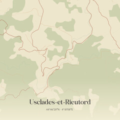 Obraz premium Vintage map of Usclades-et-Rieutord, France.