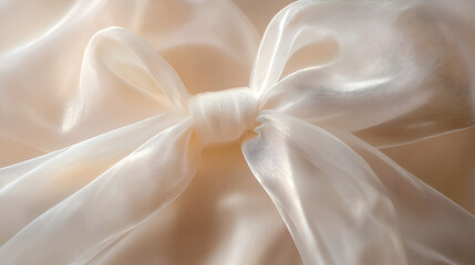 Luminous, delicately tied silky ribbon with soft, flowing texture, creating an ethereal, dreamy atmosphere.
