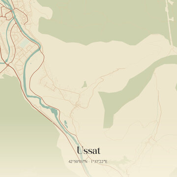 Vintage map of Ussat, France.