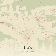 Fototapeta premium Vintage map of Uzès, France.