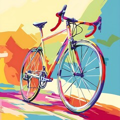 Fototapeta premium Colorful bicycle illustration, vibrant art style, dynamic pose, digital painting, background
