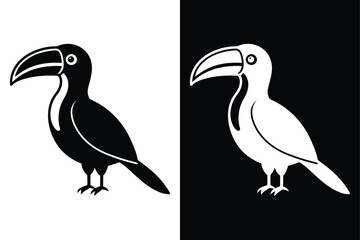 Toucan Bird Silhouette Vector Icon Black And White Background.