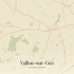 Fototapeta premium Vintage map of Vallon-sur-Gée, France.