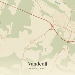 Fototapeta premium Vintage map of Vandeuil, France.