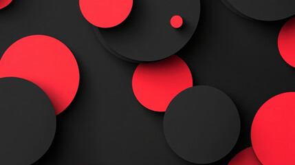 Tech abstract minimal background with red black circles. Abstract geometric pattern with red and teal circles on a black background.
