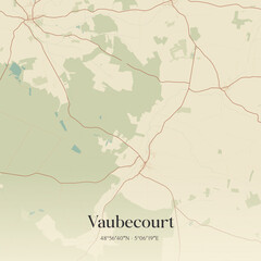 Fototapeta premium Vintage map of Vaubecourt, France.