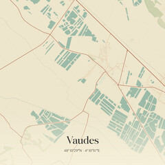 Fototapeta premium Vintage map of Vaudes, France.