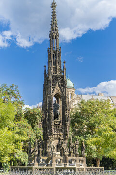 PRAGUE CZECH REPUBLIC. Kranner's Fountain Krannerova kasna and neo-gothic monument to Emperor Francis I of Austria.