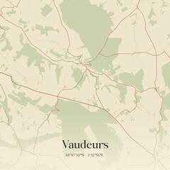 Vintage map of Vaudeurs, France. © Rezona