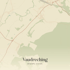 Fototapeta premium Vintage map of Vaudreching, France.