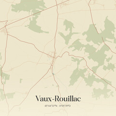 Fototapeta premium Vintage map of Vaux-Rouillac, France.