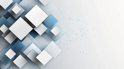 Geometric composition featuring bold blue rectangular blocks of varying shades and textures,  Abstract background with blue and white squares on light gray.