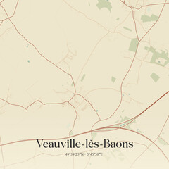 Fototapeta premium Vintage map of Veauville-lès-Baons, France.