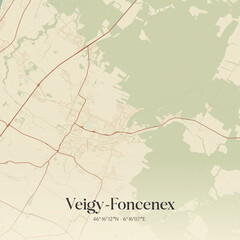 Fototapeta premium Vintage map of Veigy-Foncenex, France.