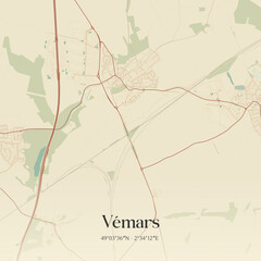 Fototapeta premium Vintage map of Vémars, France.