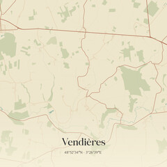 Fototapeta premium Vintage map of Vendières, France.
