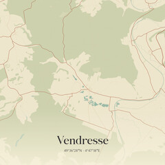 Fototapeta premium Vintage map of Vendresse, France.