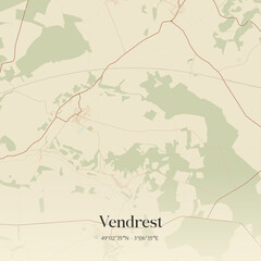 Fototapeta premium Vintage map of Vendrest, France.