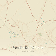 Fototapeta premium Vintage map of Vendin-lès-Béthune, France.