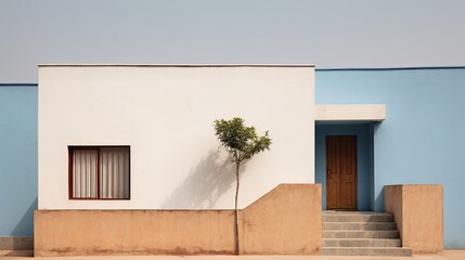 House in India. The minimalist white building showcases clean lines and modern architectural design