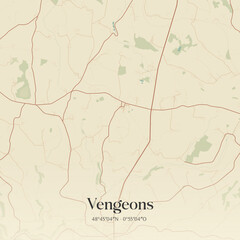 Fototapeta premium Vintage map of Vengeons, France.
