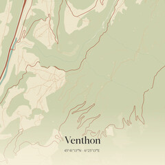 Obraz premium Vintage map of Venthon, France.