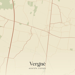 Fototapeta premium Vintage map of Vergné, France.
