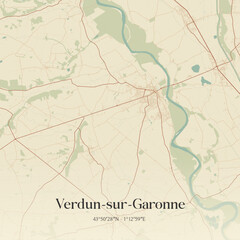 Fototapeta premium Vintage map of Verdun-sur-Garonne, France.