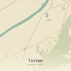 Fototapeta premium Vintage map of Vernas, France.