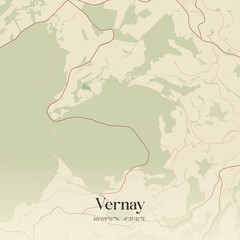 Fototapeta premium Vintage map of Vernay, France.