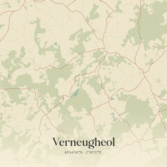 Fototapeta premium Vintage map of Verneugheol, France.