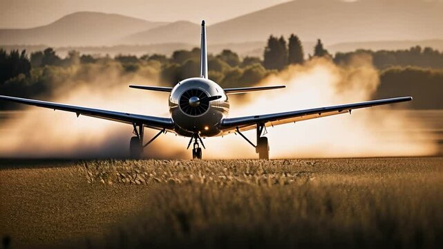 Plane spraying a crop field.