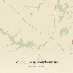 Fototapeta premium Vintage map of Verneuil-en-Bourbonnais, France.