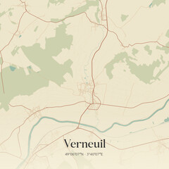 Obraz premium Vintage map of Verneuil, France.