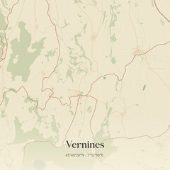 Fototapeta premium Vintage map of Vernines, France.