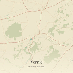 Obraz premium Vintage map of Vernie, France.
