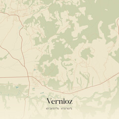 Fototapeta premium Vintage map of Vernioz, France.