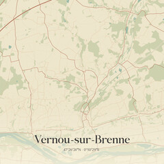 Naklejka premium Vintage map of Vernou-sur-Brenne, France.