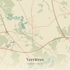 Obraz premium Vintage map of Verrières, France.