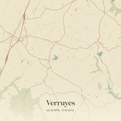 Fototapeta premium Vintage map of Verruyes, France.