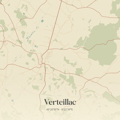 Fototapeta premium Vintage map of Verteillac, France.