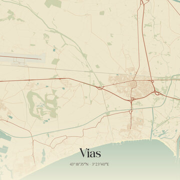 Vintage map of Vias, France.